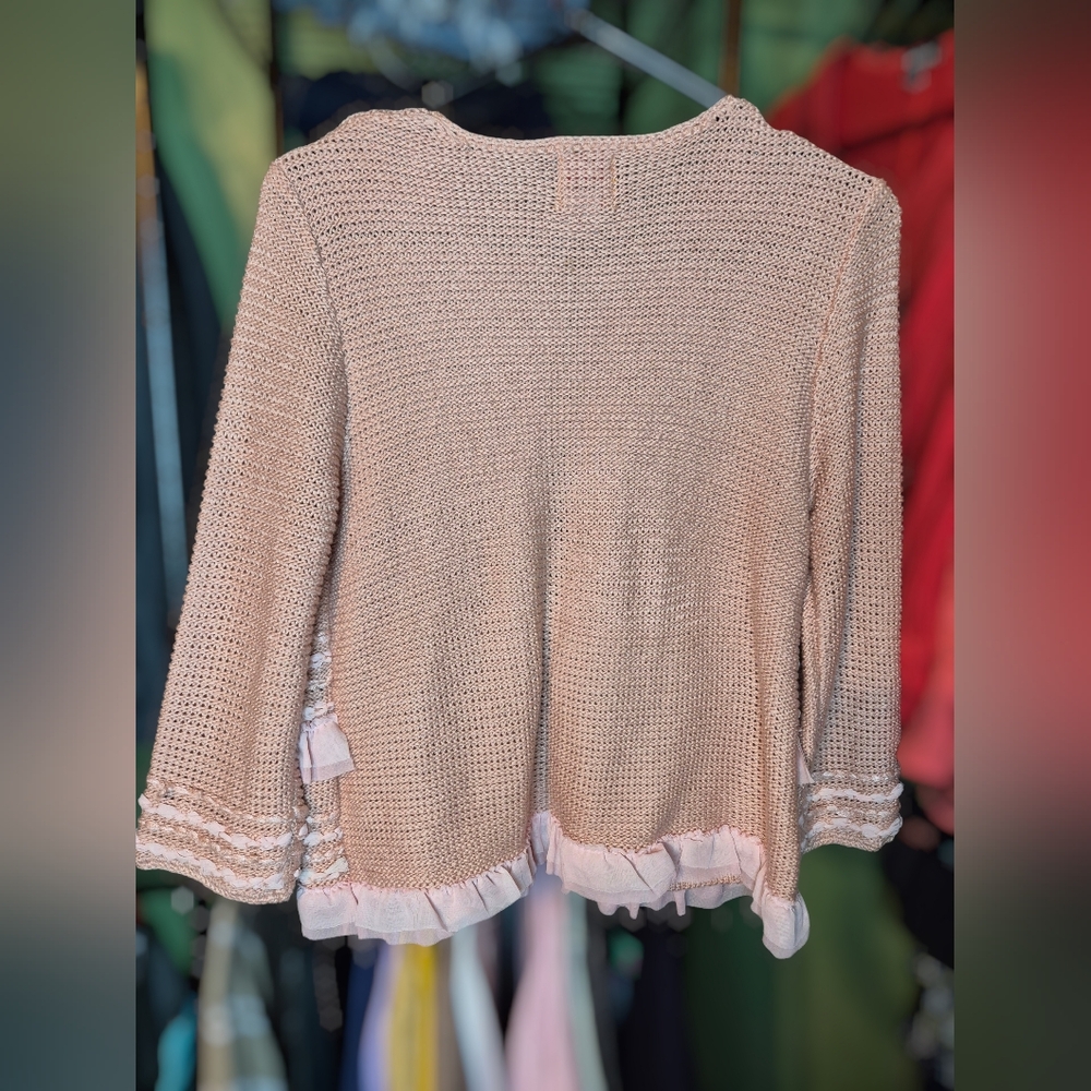 Ruby Rd. Blush Knit Ruffle Cardigan - Picture 4 of 8